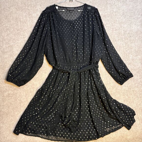 Lane Bryant 20 Midi Black Cocktail Dress with Gold Polka‎ Dots - Picture 1 of 8